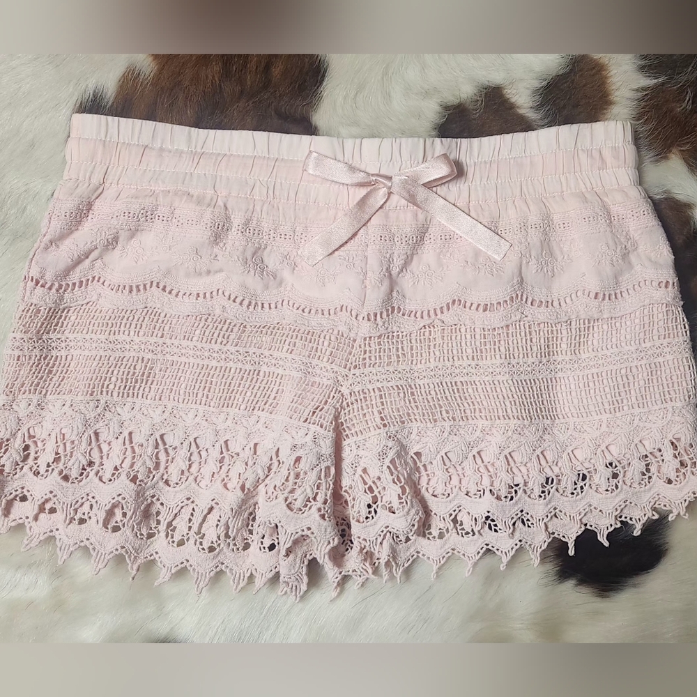 Pink Lace Trim  Shorts